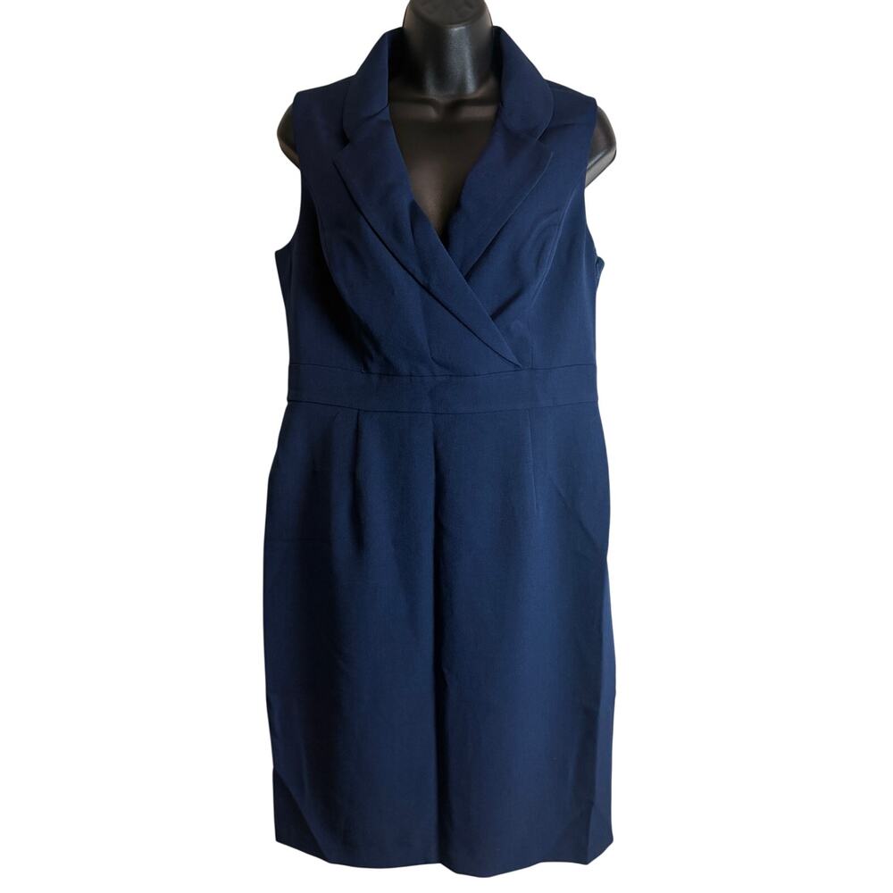 Adrianna Papell Blue Blazer Dress 10 Stretch Crepe Sleeveless Sheath Career NWT